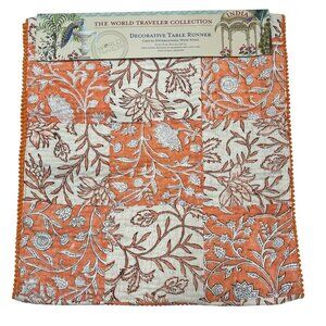 World‎ Traveler Collection Table Runner Orange Floral Patchwork 16x72 Boho